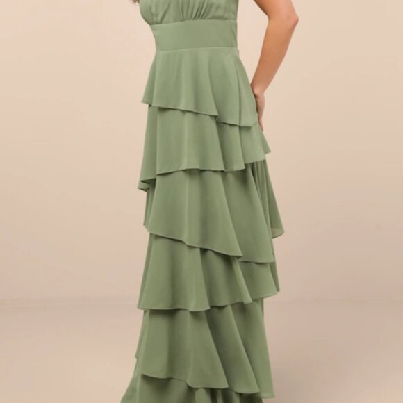 Lulus Gorgeous Essence Sage Strapless Tiered Maxi Dress Green - Size XL - Picture 4 of 4